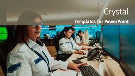  Presentation with female security - Presentation theme enhanced with group-of-female-security-operators background and a gray colored foreground