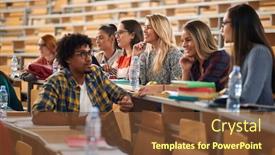  Presentation with amphitheater - PPT theme featuring group-of-female-students-sitting background and a tawny brown colored foreground