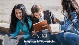  Presentation with university - PPT theme with group-of-female-students-sitting background and a ocean colored foreground