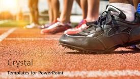  Presentation with athletes - Cool new presentation theme with group-of-female-track-athletes backdrop and a coral colored foreground