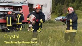  Presentation with fire fighters - Theme featuring group-of-fire-fighters-standing background and a tawny brown colored foreground