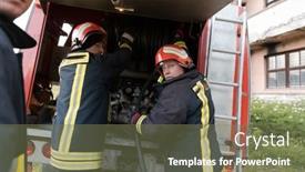  Presentation with fire fighters - Presentation theme with group-of-fire-fighters-standing background and a violet colored foreground