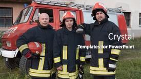  Presentation with fire fighters - PPT theme with group-of-fire-fighters-standing background and a wine colored foreground