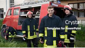  Presentation with fire fighters - Slide deck with group-of-fire-fighters-standing background and a wine colored foreground