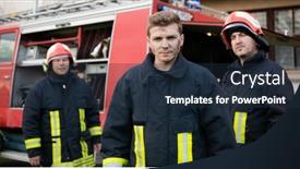  Presentation with fire fighters - Presentation theme with group-of-fire-fighters-standing background and a  colored foreground