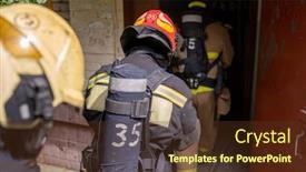  Presentation with firefighters - Theme with group of firefighters in helmets background and a tawny brown colored foreground