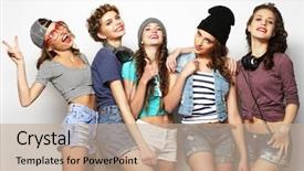  Presentation with friends - Audience pleasing slides consisting of group of five girls friends backdrop and a coral colored foreground