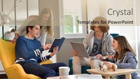  Presentation with fun - Colorful presentation theme enhanced with group-of-flatmates-having-fun backdrop and a coral colored foreground