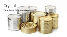  Presentation with food white - Beautiful presentation design featuring group of food tin cans isolated on white backdrop and a white colored foreground