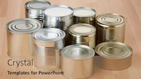  Presentation with food white - PPT layouts having group-of-food-tin-cans background and a coral colored foreground
