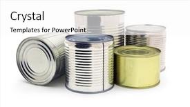  Presentation with food white - Colorful presentation theme enhanced with group of food tin cans backdrop and a white colored foreground