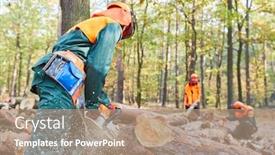  Presentation with wood harvest - PPT layouts featuring group-of-forest-workers-sawing background and a coral colored foreground