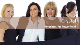  Presentation with business women - Slide set having group of four business women isolated on white background background and a coral colored foreground