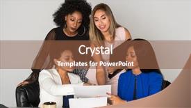  Presentation with working together - Beautiful slides featuring group of four minority businesswomen backdrop and a  colored foreground