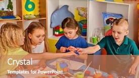  Presentation with modeling - PPT theme with group of four people collective background and a coral colored foreground