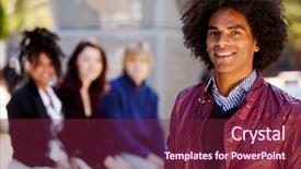  Presentation with focus group - Slide deck consisting of group of four people background and a violet colored foreground