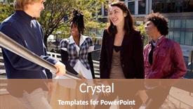  Presentation with railing - Beautiful PPT theme featuring group of four people backdrop and a coral colored foreground