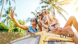  Presentation with tourist - Beautiful theme featuring friends taking selfie on top backdrop and a coral colored foreground