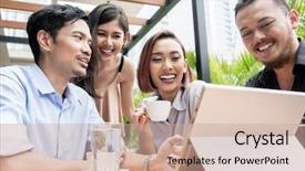  Presentation with wireless internet - Presentation design consisting of group of four young asian background and a coral colored foreground