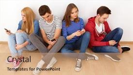  Presentation with smartphones - Presentation design consisting of group of four young people busy with their smartphones background and a coral colored foreground