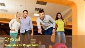  Presentation with bowling - PPT theme with group-of-four-young-smiling background and a tawny brown colored foreground
