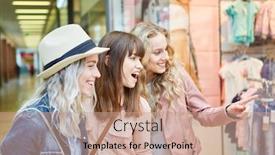  Presentation with fashion - Slide deck featuring group-of-friends-admire-fashion background and a coral colored foreground