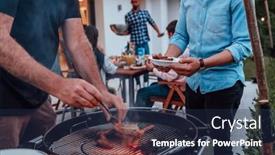  Presentation with barbecue - Slide set having group-of-friends-and-family background and a navy blue colored foreground
