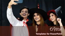  Presentation with celebrate - Presentation theme featuring group-of-friends-asian-young background and a wine colored foreground