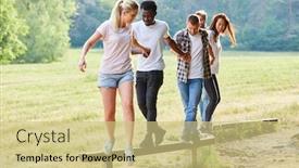  Presentation with trim - Audience pleasing slide deck consisting of group-of-friends-balancing backdrop and a soft green colored foreground