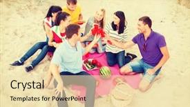  Presentation with happy holidays - Colorful presentation enhanced with group of friends celebrating birthday backdrop and a  colored foreground