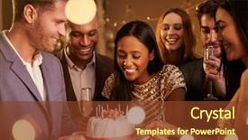  Presentation with birthday party - PPT theme having group of friends celebrating birthday background and a tawny brown colored foreground