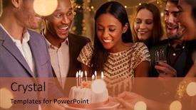  Presentation with 70 birthday party - Slides having group of friends celebrating birthday background and a red colored foreground