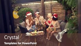  Presentation with sparkling - Slide deck featuring group-of-friends-celebrating-christmas background and a tawny brown colored foreground