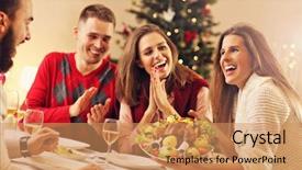  Presentation with friends - Theme consisting of group of friends celebrating christmas background and a coral colored foreground
