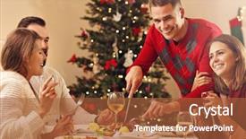  Presentation with group of children in christmas - Presentation enhanced with group of friends celebrating christmas background and a red colored foreground