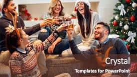  Presentation with friends - Slides with group of friends celebrating christmas background and a tawny brown colored foreground