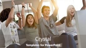  Presentation with support group online - Cool new theme with group-of-friends-cheering-up backdrop and a gray colored foreground