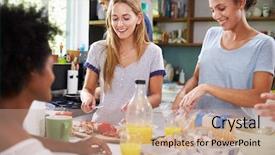  Presentation with cooking - Slide set featuring group of friends cooking breakfast background and a coral colored foreground