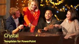  Presentation with cooking oils - Slide set having group of friends cooking sausages background and a tawny brown colored foreground