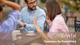  Presentation with friendship day - Presentation theme consisting of group-of-friends-discussing background and a coral colored foreground