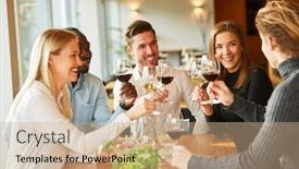  Presentation with celebrate - Colorful slide deck enhanced with group-of-friends-drink-wine backdrop and a coral colored foreground