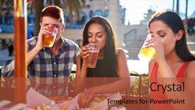  Presentation with summer sun - Slide deck featuring group of friends drinking beer together at outdoor bar and grill in summer sun background and a red colored foreground