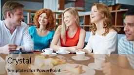  Presentation with tea - Audience pleasing PPT theme consisting of group of friends drinking tea backdrop and a  colored foreground