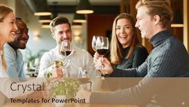  Presentation with restaurant toasting - Amazing slide set having group-of-friends-drinking-wine backdrop and a coral colored foreground