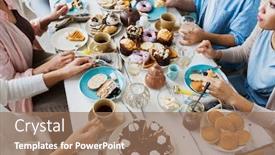  Presentation with festive - Theme with group of friends eating homemade background and a coral colored foreground
