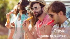  Presentation with lolly - Presentation theme with group of friends eating ice background and a coral colored foreground