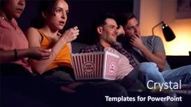  Presentation with horror movie - Amazing theme having group-of-friends-eating-popcorn backdrop and a wine colored foreground