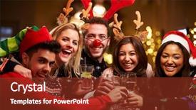  Presentation with group of children in christmas - Cool new PPT layouts with group of friends enjoying christmas backdrop and a tawny brown colored foreground