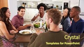  Presentation with dinner party - Amazing PPT layouts having group of friends enjoying dinner backdrop and a  colored foreground