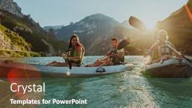  Presentation with kayaking - Presentation theme featuring group-of-friends-enjoying-fun background and a ocean colored foreground